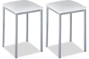 ASTIMESA TACUBL Dos Taburetes de Cocina Modelo Cuadrado Polipiel Blanco Estructura de Metal Blanco, Altura de Asiento: 45 cms