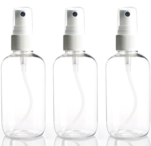 5 x 100mL CLEAR ROUND PET PLASTIC BOTTLES with White Atomizer Spray Tops