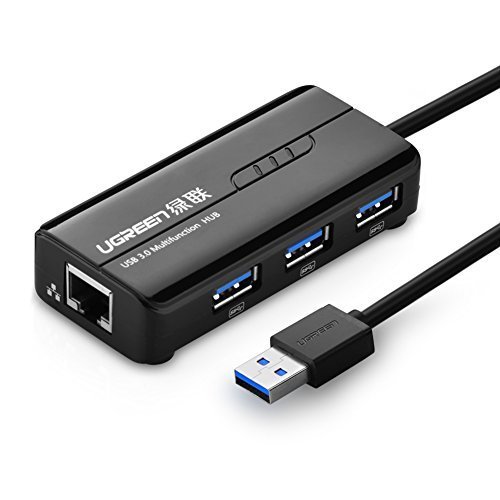UGREEN 3 Ports USB 3.0 Hub mit rj45 Lan Fast Ethernet Netzwerkadapter Konverter 10/100 Mbps für Windows 10/8.1/8/7/Vista/XP,Mac OS 10.5 und so weiter,Linux Kernel,Wii,Wii U und Chrome OS Schwarz