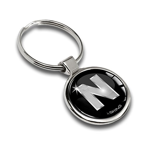 Skino Llavero de Metal con Iniciales Personalizadas del Alfabeto A-Z en 3D, Plata para Hombres y Mujeres, Regalo de la Letra N, KK 14