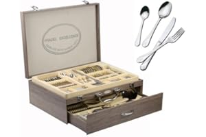 Pradel Excellence D635C - Cubertería de 84 piezas (en estuche de madera rojo con cajón)