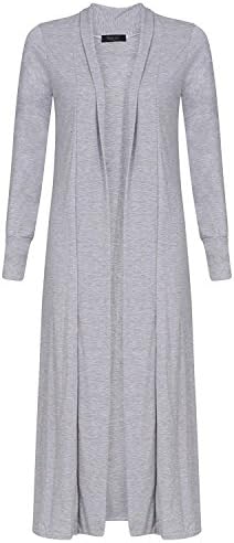 BLISSRETAIL Ladies Boyfriend Long Sleeve Length Maxi Cardigans Women Open Top (Large.Light Grey Long Sleeves)