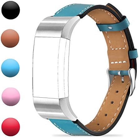 Fitbit Charge2 Band Strap Bracelet Wrist Top Calf Leather Interchangeable Smart Fitness Watch Band Strap With Stainless Frame for Fitbit Charge2 Smart Watch for Men Women (Blue)