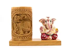 Lovesutra Wooden Elephant Craved Design Pen Holder for Office Decorative I Living Room I Guest Room I Study Table I Showpiece I Pen Stand I Gift Items I Desk Organizers I Showcase I Pencil Holder