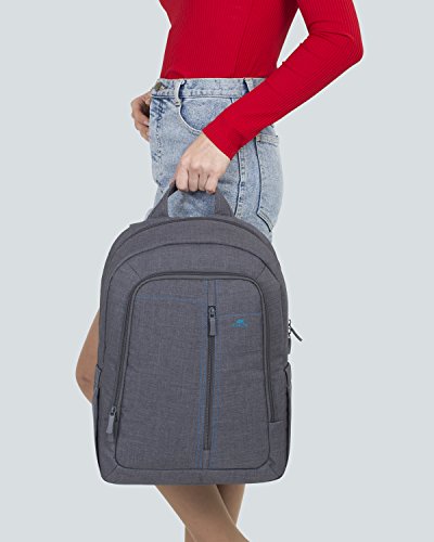 RIVACASE Notebook Rucksack bis 15 6        Stilvolle Tasche aus wasserabweisenden Material und extra verst  rkten Seiten - Grau
