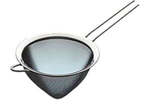 KC BLUE KitchenCraft feinmaschiger Trichtersieb, Edelstahl, Aufhängeloch, langer Griff mit Haken, 15 cm