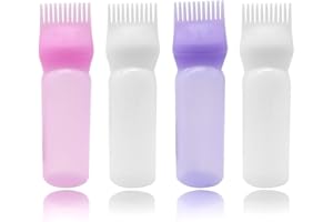 GYSRXS 4 Pezzi Bottiglia per Tintura Capelli Plastica Applicatore Pettine Radice Flacone Applicatore Tinta con Scala Graduata per Parrucchieri,Trattamento del Cuoio Capelluto(170ML)
