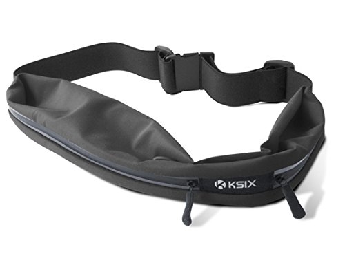 Ksix BXCIN02 - Cinturón Deportivo con 2 Bolsillos para Smartphone, Color Negro