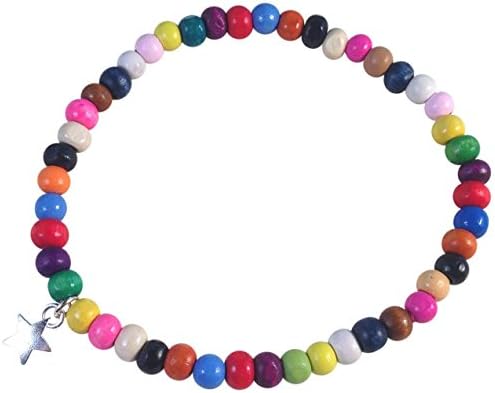 HH Jewellery ANKLET Colourful Wooden Beads on Elastic with Star Charm