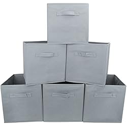 EZOWare Boîtes de Rangement Ouvertes en Textile Non-Tissé, Tiroir en Tissu pour Linge, Jouets, Vêtement, Disques DVD - Pack de 6/ Gris