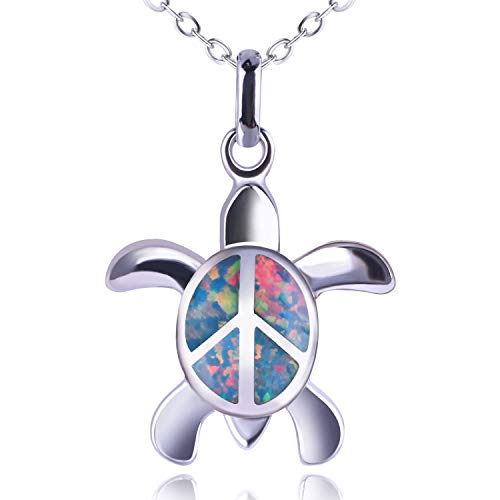 925 Sterling Silver Cute Peace Tortoise Opal Necklace Womens