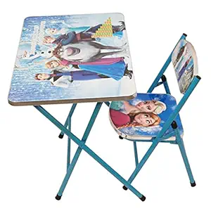 Meubelen Kids Study Table and Chair Set Adjustable Foldable Wooden Table (Frozen Queen Pattern)