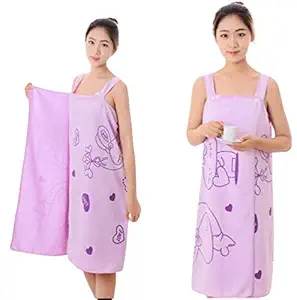 Styxon Shoulder Wearable Bath Towel Wrap Women Luxury Cozy Coral Fleece Highly Water Absorbent Beach Spa Gym Bathrobes Slip Dress Bathing Shower Cover Up Tube Dress Nightwear Sleepdress - (Purple)