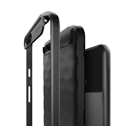 Caseology Funda Google Pixel   Serie Parallax  Fina Cubierta Protectora de Doble Capa Texturizada Sujecion Segura Dibujo geometrico  Negro - Black  para Google Pixel  2016 