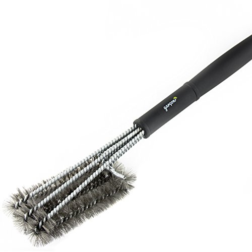 Profi Grillbürste mit extra langem Griff (45cm) – 3x schnellere Grillrost-Reinigung durch 3 in 1 Edelstahl-Bürsten – Ideal zum Reinigen eines Holzkohle-, Gas oder Elektro-Grills - 2