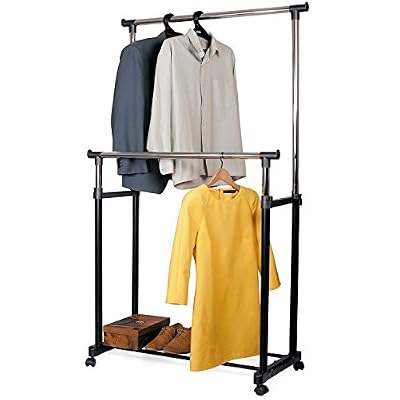 Tatkraft Phoenix Double Portant pour Vêtements d'acier Chrome sur Roulettes Télescopique Réglable 85.5(L) X 45 X 101-170(H)cm