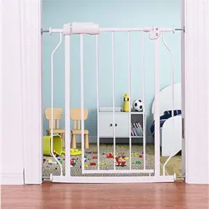 ALLAIBB Narrow Baby Gate Auto Close Pressure Mount White Metal Child Dog Pet Safety Gates with Walk Through for Stairs,Doorways,Kitchen and Living Room 24.2-27.6 in