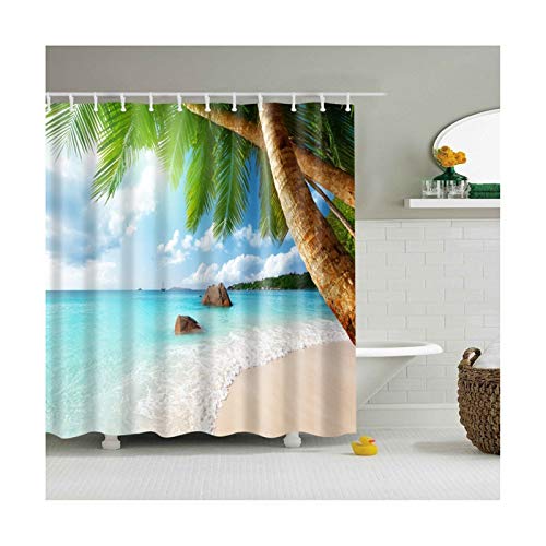 Gnzoe Bathroom Decor Shower Curtain Hotel Quality Polyester Coconut Tree Style 5 90X180Cm