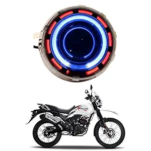 BRYGHT Bike Headlight Projector Devil Ring Light Angel Eye LED Universal (High Beam, Low Beam, Flasher Function) Blue, Red and White For Hero XPulse 200