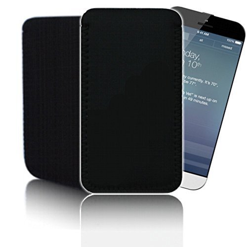 'PLAIN BLACK' (L) Neoprene Case for APPLE IPHONE 6 - Shock and Water Resistant Rubber Pouch Cover Protector - Fast Ship - UK