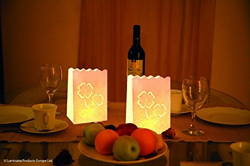 LUMINARIA 8540100 Lichtertüte Glücksklee klein – 10er Set, Windlicht, Zellstoff, 11 x 16 x 9 cm, Weiß - 2