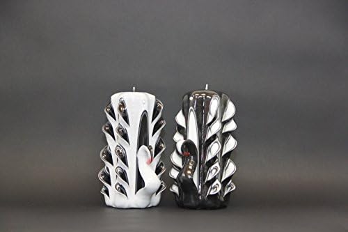 Swan Decorative Carved Candles Set - White Black and Pink - EveCandles