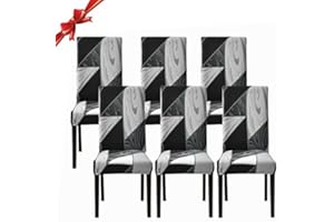 Jaotto Fundas para Sillas de Comedor Pack de 6,Modernas Fundas de Sillas de Comedor Respaldo Alto Elásticas Lavables Desmontables,Cubiertas para Sillas para Hotel Banquete(Geometría Negro,6 Piezas)
