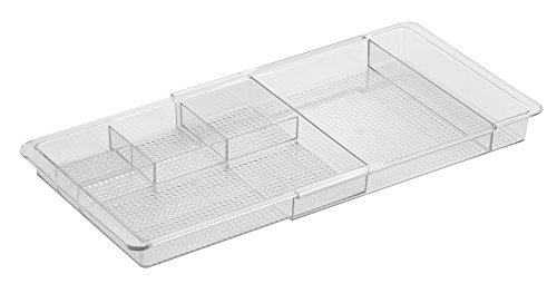 mDesign Schubladen Organizer – praktische Aufbewahrungsbox mit Fächern für Kosmetik und Büroartikel – stapelbare und ausziehbare Schubladenbox Kunststoff – durchsichtig - 2