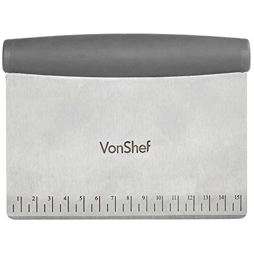 VonShef - Raspador/Cortador Profesional de Masa de Acero Inoxidable repostería, con guía de Medidas