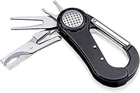 Golf Accessory Multitool (All in One Stainless Steel Golfer's Tool) - 1 Golf Divot Repair Tool, 1 Golf shoe Spike Wrench, 1 Magnetic Golf Ball Marker, 1 Cigar Cutter and 1 Key Holder