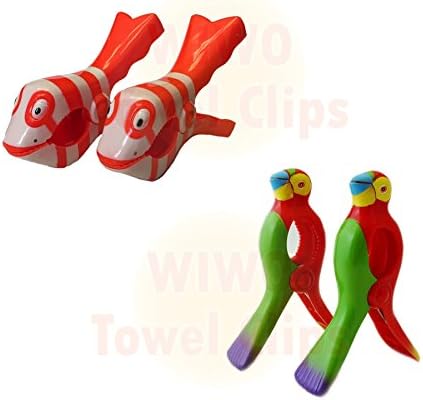 WIWO2 Pairs of Towel Clips - Red Fish & RED Parrot