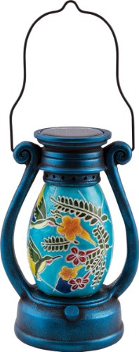 Preisvergleich Produktbild insatech Solar LED Laterne Windlicht Solarleuchte mit Blumenmuster blau