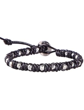 KELITCH Silver Überzogen Gewehr Schwarz Perlen Armreifen Armband aus Leder Hand Weben Wicklen Armband Herren Schmuck