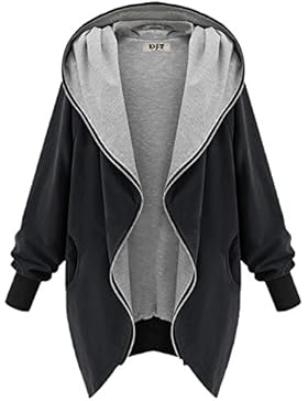 DJT Damen Uebergangsjacke Parka Kapuzenpullover Zipper Hoodie mit Grosse Kapuze