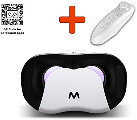 VR-PRIMUS VRs + Bluetooth remote control - Virtual reality headset - For Android and iOS smartphones like iPhone, Samsung Galaxy, HTC, Sony, LG, Huawei, Motorola, ZTE, pixels and more - Compatible with Google Cardboard Apps - 3D Virtual Reality Headset VR glasses goggles for smartphone / mobile phone - Bluetooth Gamepad Controller Joystick - ( white )