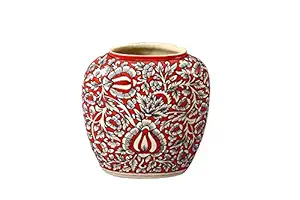 Caffeine Ceramic Handmade Red Mughal Oval Flower Vase