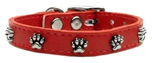 Mirage Pet Products Paw Leather Red Dog Collar, 14