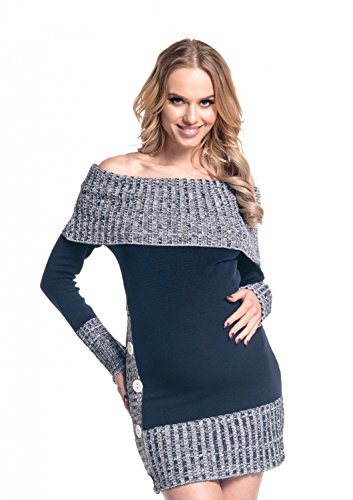 Happy Mama Women's Maternity Bardot Knitted Jumper Dress Pullover Sweater. 913p (Navy, 10/14)