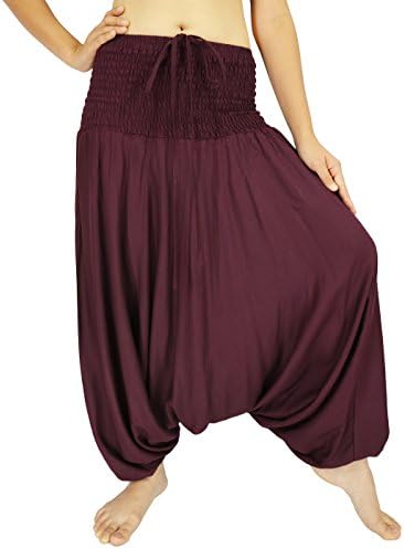 Rosina's women Harem Smocked Waist 2 Types Jumpsuit Trousers (Purple)