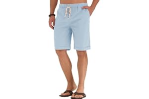 Anelune Mens Linen Shorts Casual Classic Fit Cotton Summer Beach Short Mens Sports Shorts Holiday Essentials for Men and Drawstring with Elastic Waist and Pockets