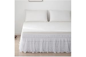 POIUYT Gonna da Letto Singolo/Matrimoniali/Una Piazza e Mezzo Mantovana Giroletto 180 x 200 Tre Lati Tessuto Elastica Bedskirts Tinta Unita Pizzo Vestiletto - Lunghezza 38 cm/14.9''