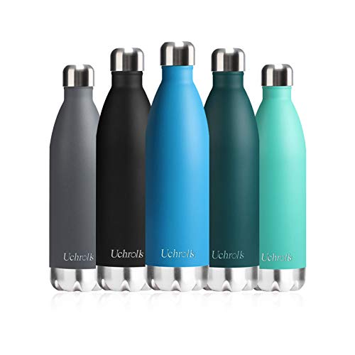 Uchrolls Botella de Agua aislada al vacío de Acero Inoxidable, 750ml, diseño de Pared Doble para Mantener Sus Bebidas Caliente y Fría, BPA Gratis, Ideal Botella de Agua Deportiva (Lago Azul)