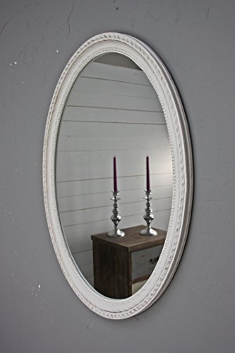elbmöbel Wandspiegel oval in weiß antik mit Patina 80cm x 60cm mit Holz-Rahmen im Landhausstil