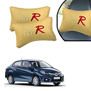 Sykit Type R Pattern Car Neck Pillow for Honda Amaze (Beige)