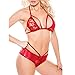 Produktbild 2 Pcs Negligees Damen,ABsolute Frauen Mode Nachthemd Spitze Lackleder Unterwäsche Aushöhlen Bodysuit Patchwork Dessous Body Split Babydoll Set Nachtwäsche (Rot, Asien Größe S)