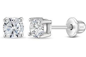 In Season Jewelry Plata Fina 925 Pendientes con Cierre de Rosca con Circonita de 4 mm para Niñas y Niñas Pequeñas