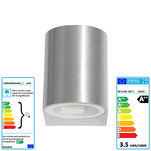 National Electronics 3.5W Downlight LED Außenleuchte Wandleuchte Wandlampe Aluminium New York 1-fach IP54 inkl. Leuchtmittel, warm-weiß, für Innen und Außen - 2