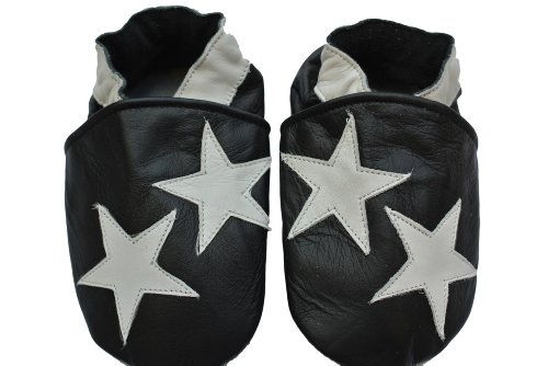 Soft leather baby shoes for boys black with white stars (6-12 months (M))