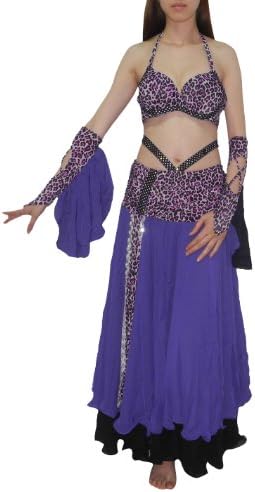4 PCS SET: Womens Belly Dance Padded Underwired Bra Top, Sleeves &amp; Skrit 34B Purple