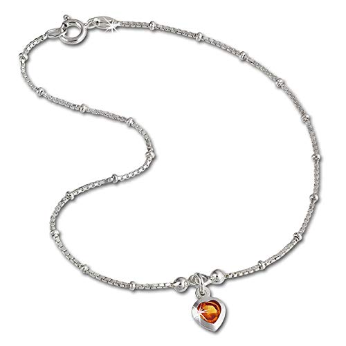 Pie de cadena corazón SilberDream circonios bernstein 23 cm 925 plata de ley tobillera SDF2023Y